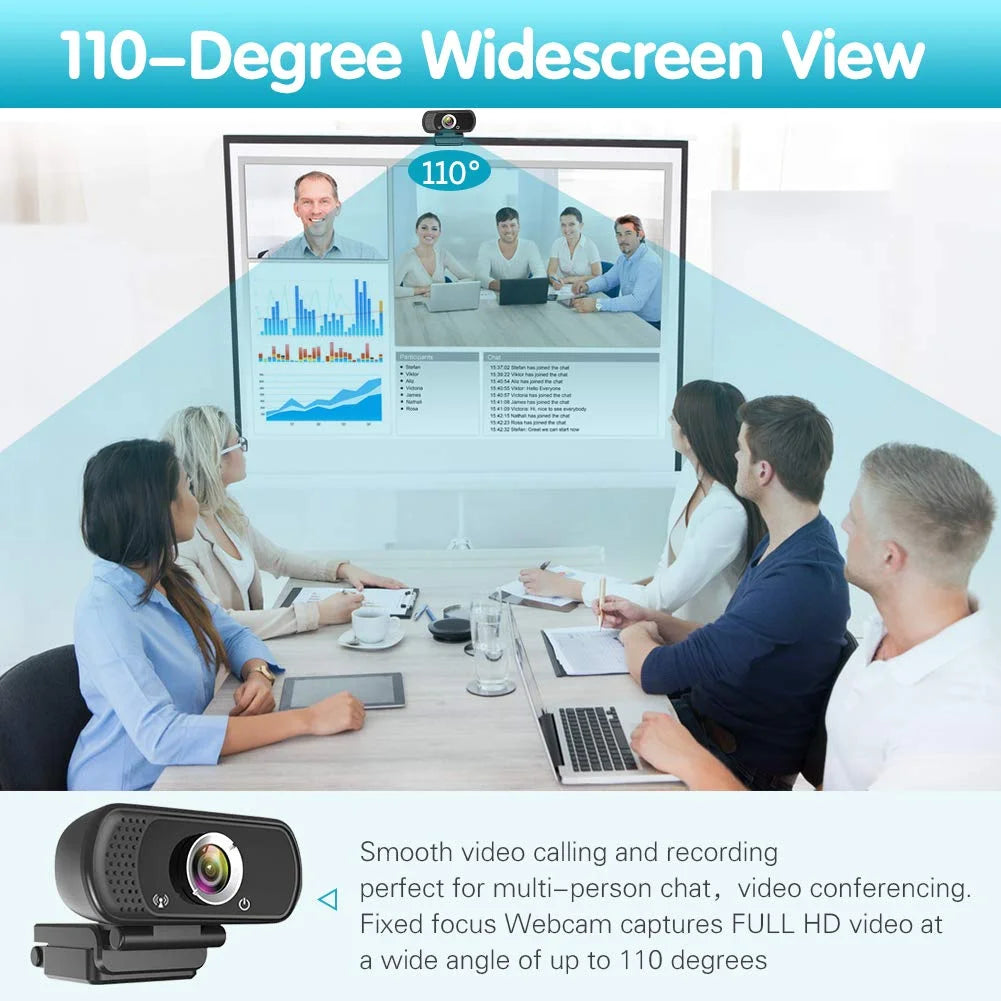 1080P Webcam with Microphone and Tripod Stand, Black E6504