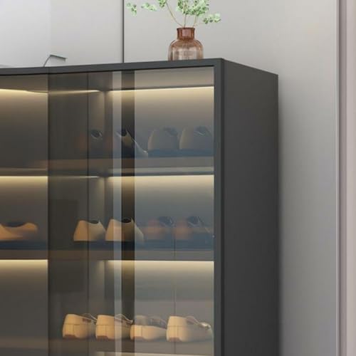 White 6-Tier Shoe Cabinet with Glass Doors R27366