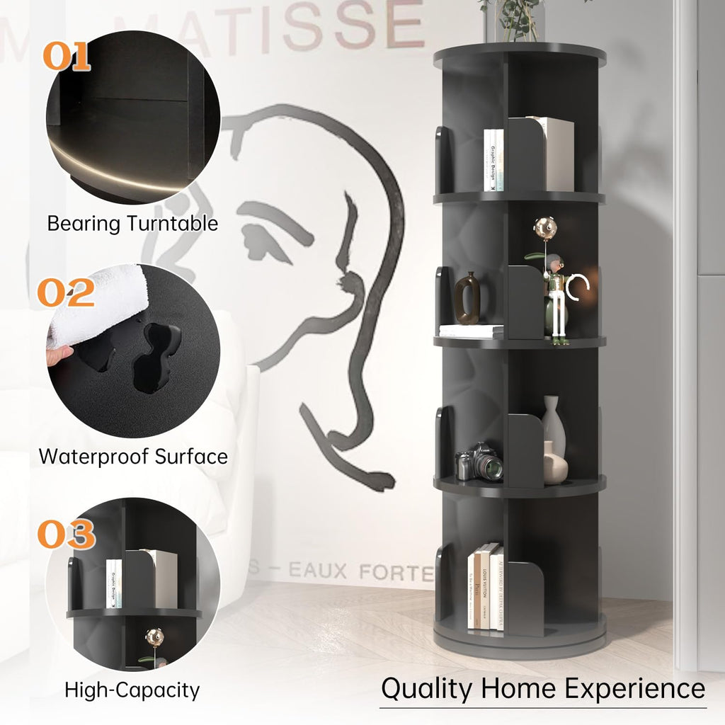 Black 4 Tier Rotating Wood Bookshelf O959