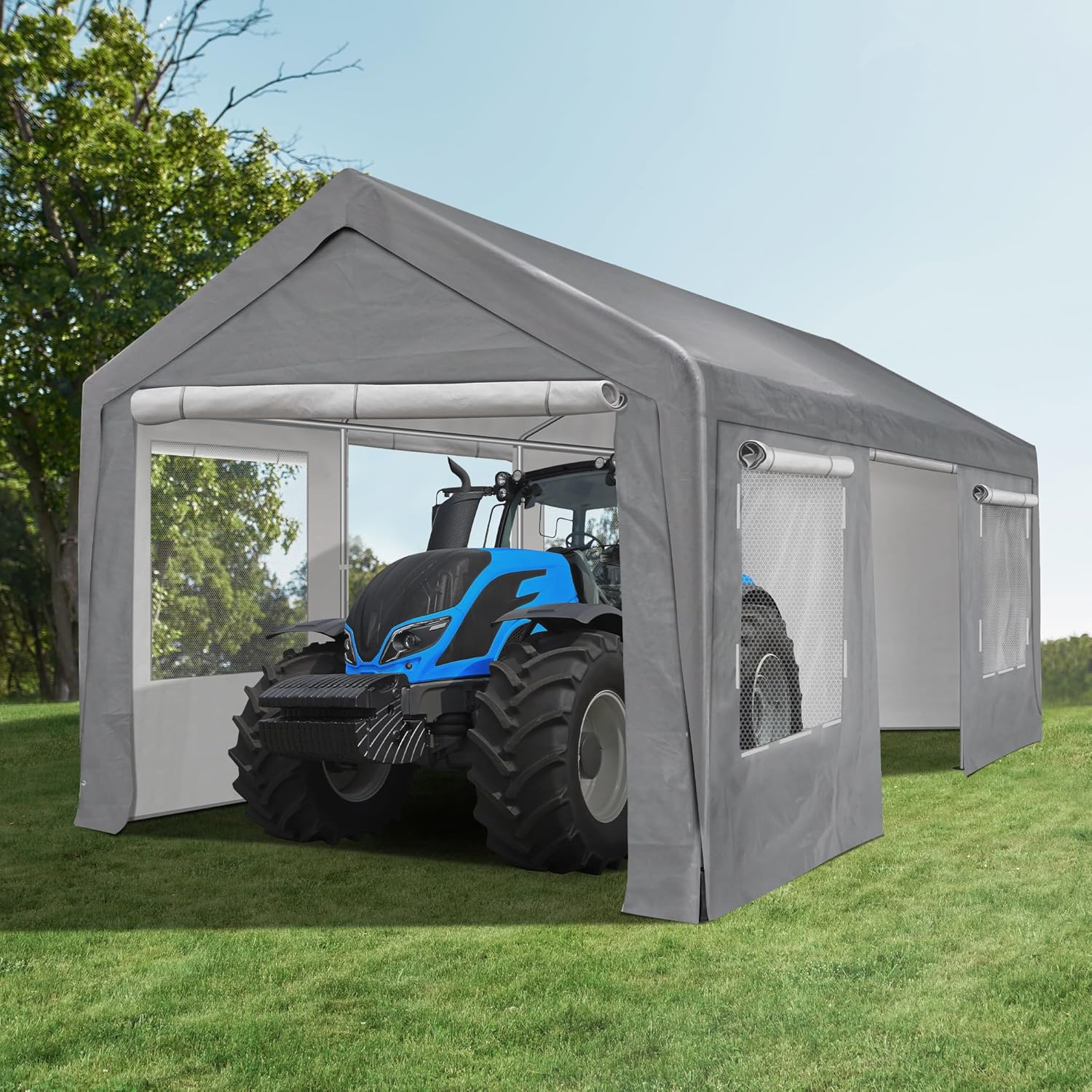 10'x20' Portable Carport Garage with Roll-up Doors and Windows M6214