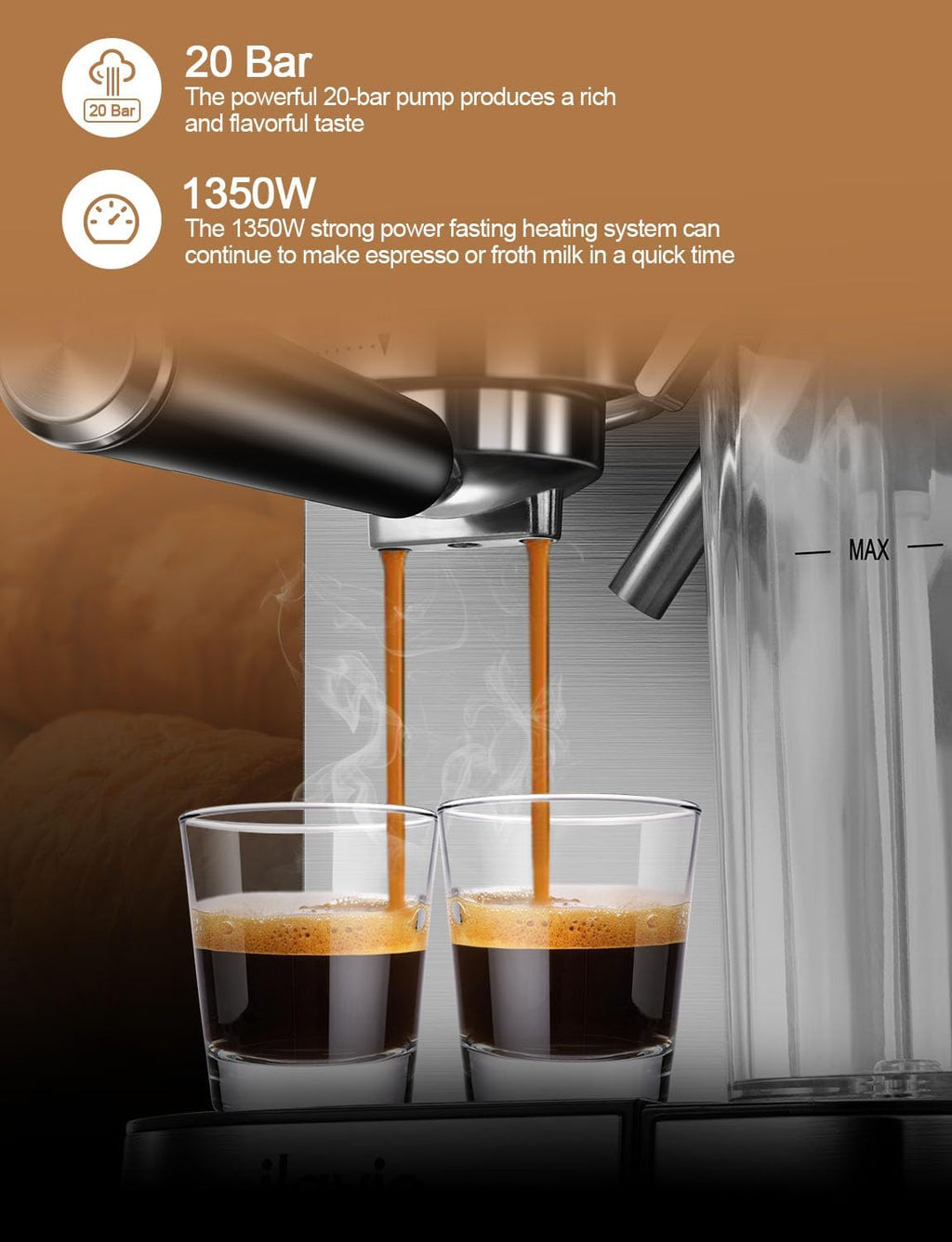 20 Bar 6 in 1 Espresso Coffee Machine with Milk Frother and 1000ML Water Tank Z55806