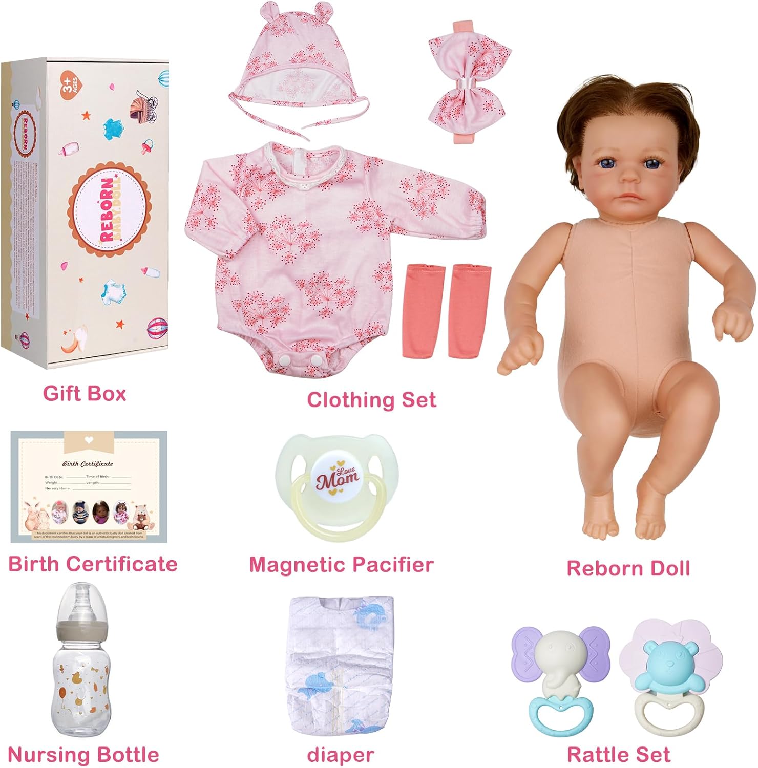 17 Inch Cloth Body Blue Eyes Hand-Rooted Hair Reborn Baby Doll T3660