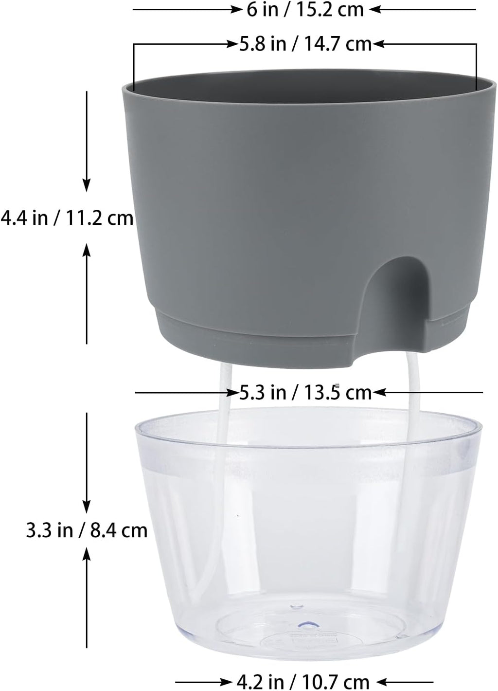 6 Pack Grey Plastic Self Watering Plant Pot G10105