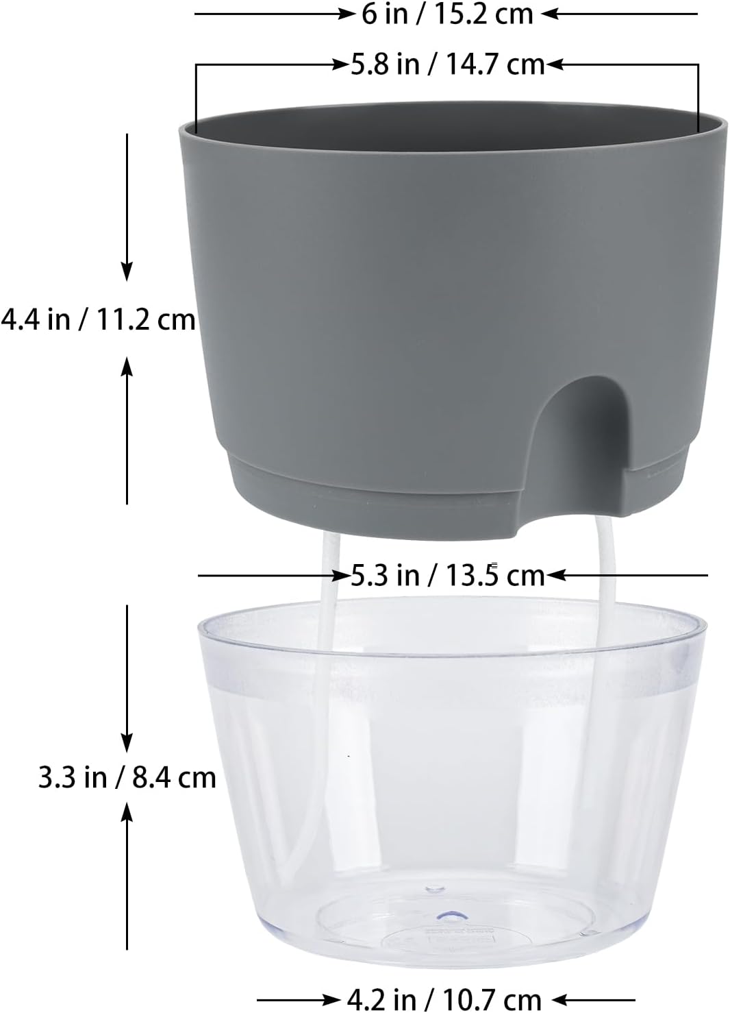 6 Pack Grey Plastic Self Watering Plant Pot G10105