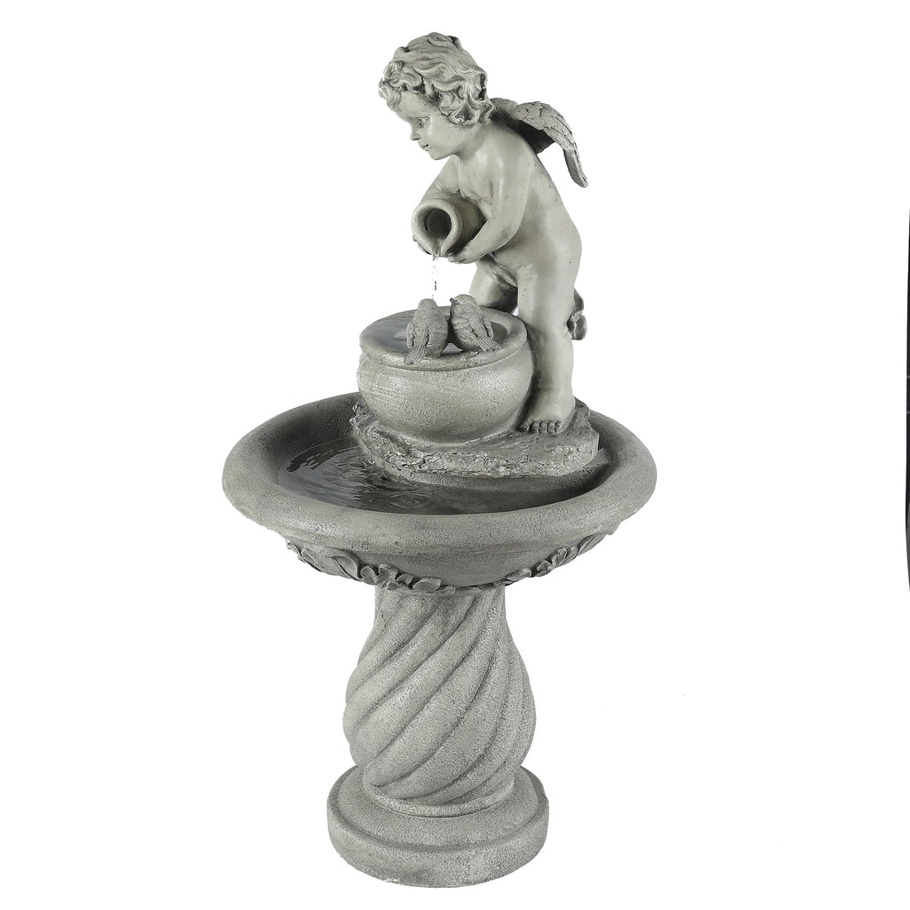 Gray Resin Cherub Birdbath Fountain F6423