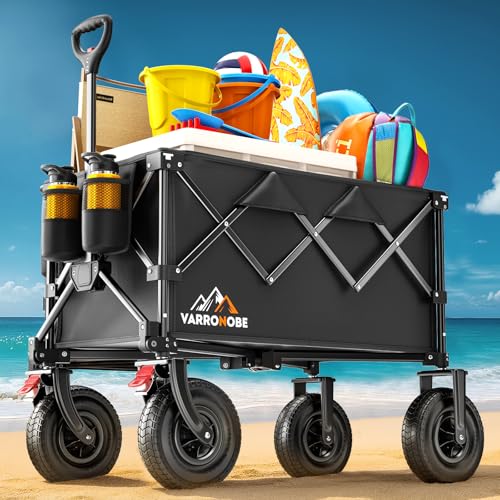 Black Heavy Duty Collapsible Utility Wagon with All-Terrain Wheels O310667