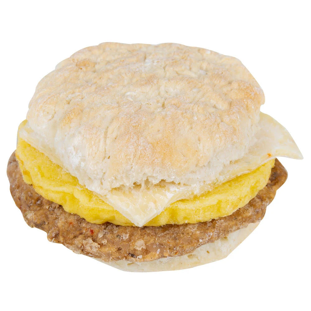 5 oz. Hot & Spicy Sausage, Egg, and Pepperjack Cheese Breakfast Sandwich - 12/Case B504