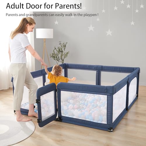 Black 79”x59” Baby Playpen with Door and Mesh G367