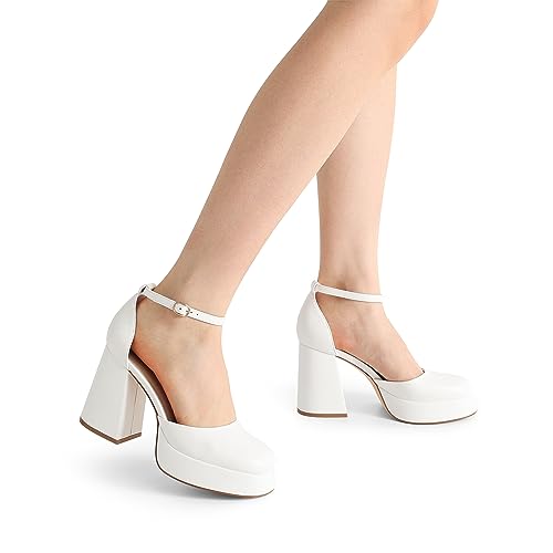 Chunky Platform High Heels Closed Toe Block Ankle Strap Pumps Shoes O311