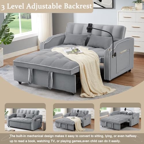 Black Velvet Convertible Sofa Bed with Pull Out Bed N96407