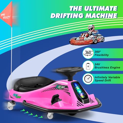 Pink 24V Electric Drifting Go Kart with 2 Replacement Universal Wheels L63705