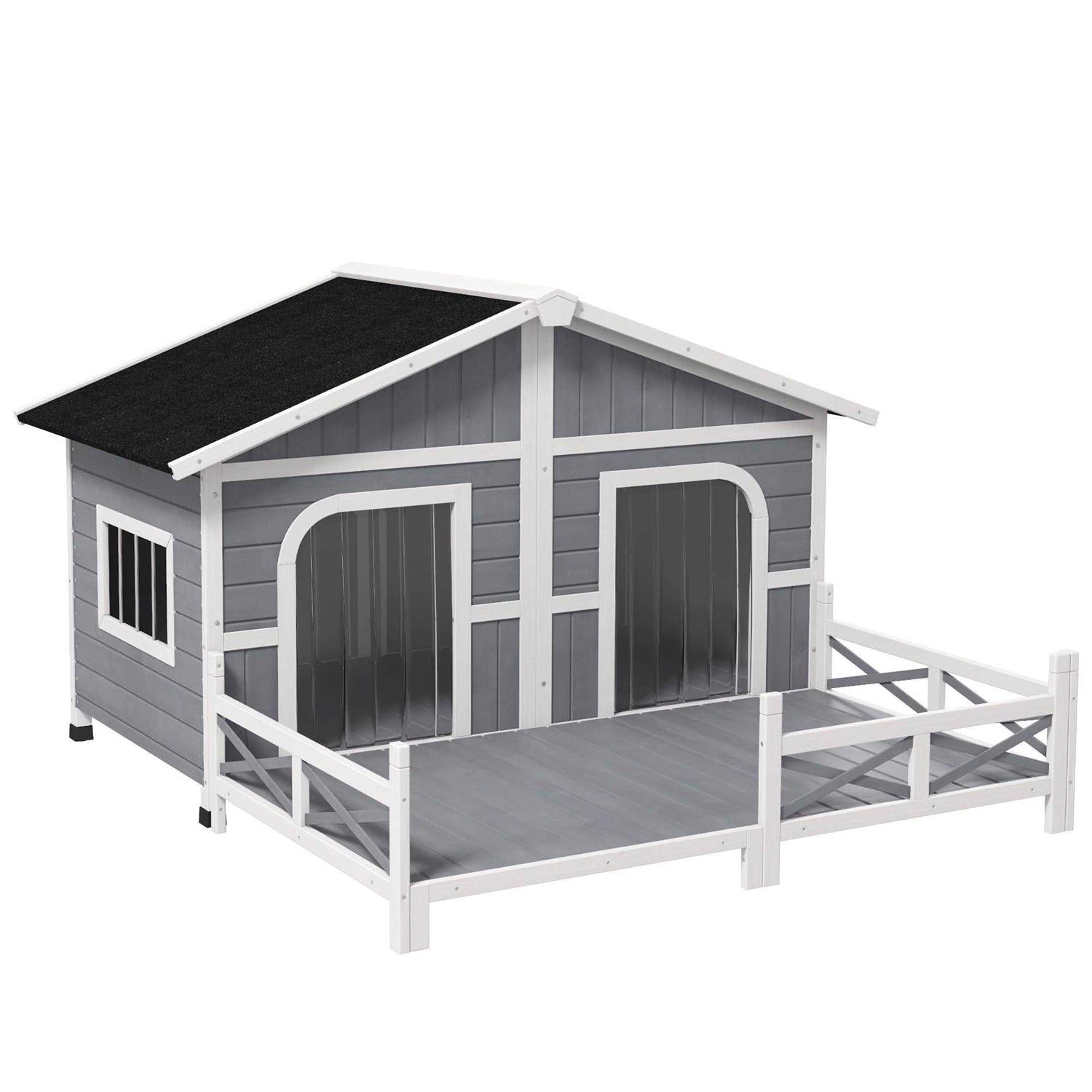 Large Wood Dog House with Porch Deck O539