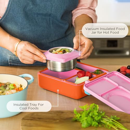 Insulated Bento Lunch Box with Leak Proof Vacuum Insulated Food Jar - 3 Compartments, Two Temperature Zones (Blue Sky) Z7355
