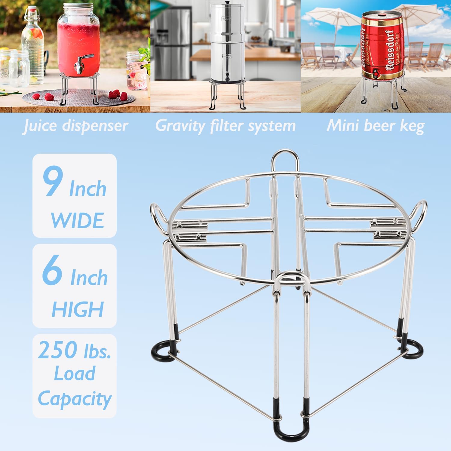 9'' Diameter 6'' Tall Stainless Steel Countertop Stand with Hooks H519