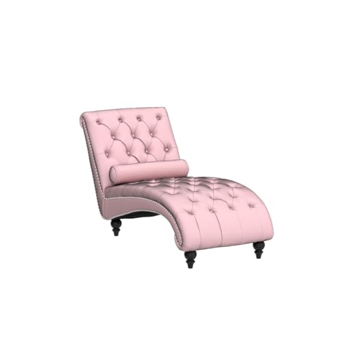 Pink Velvet Button Tufted Chaise Lounge Chair with Lumbar Pillow S7115