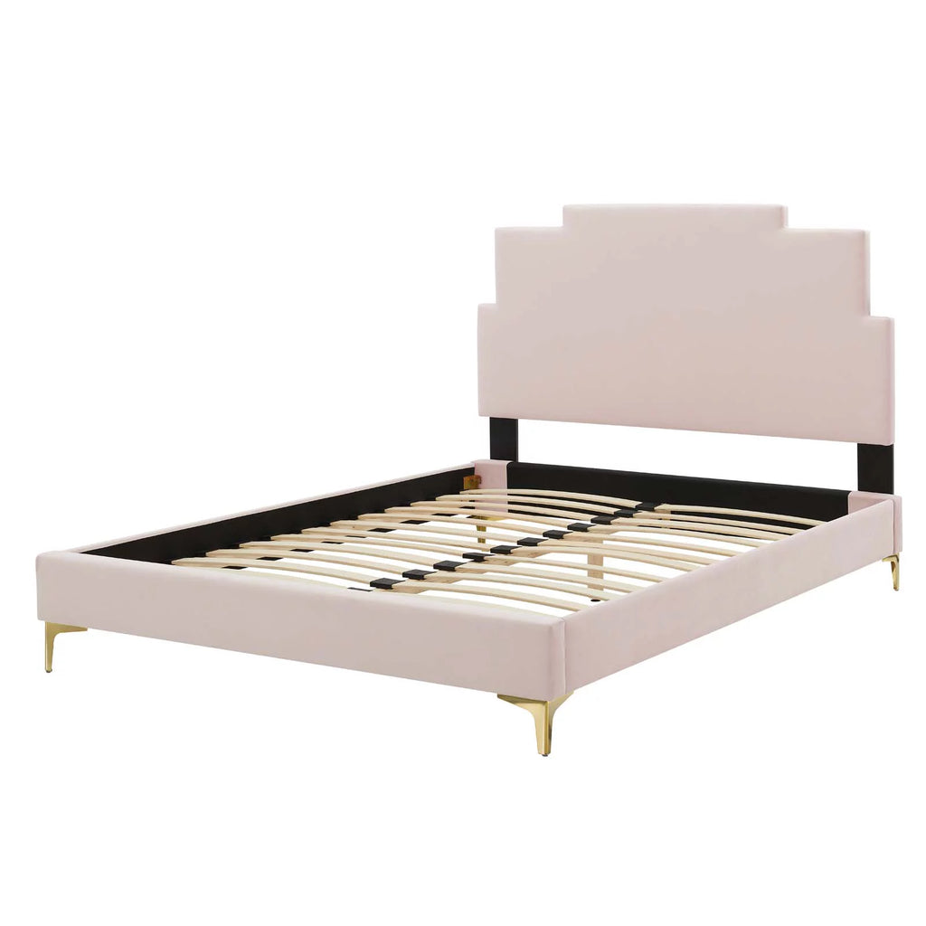 Queen Size Velvet Pink Platform Bed Frame Q8502