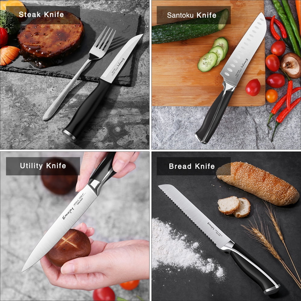 15-Pcs Black Stainless Steel Knife Set with Block O362
