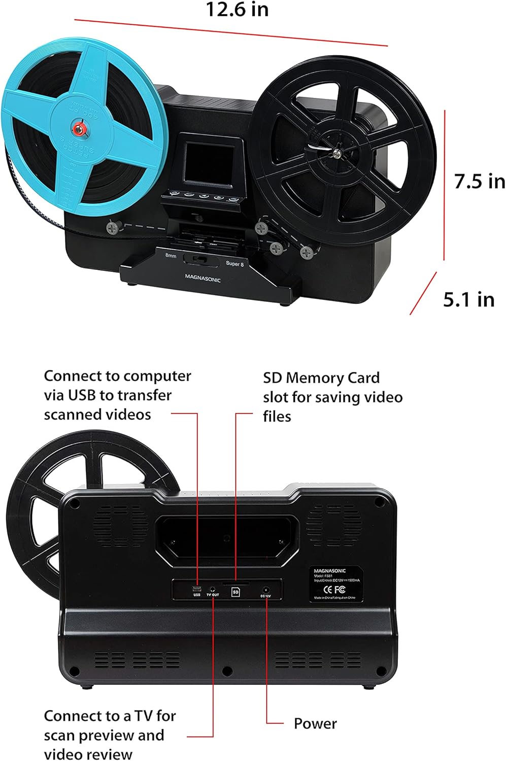 Super 8/8mm Film Scanner with 2.3 Screen V317811