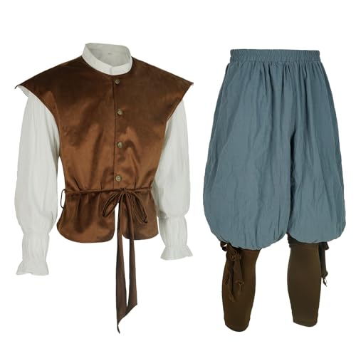 Mens Medieval Costume Vest Pants Shirt J106