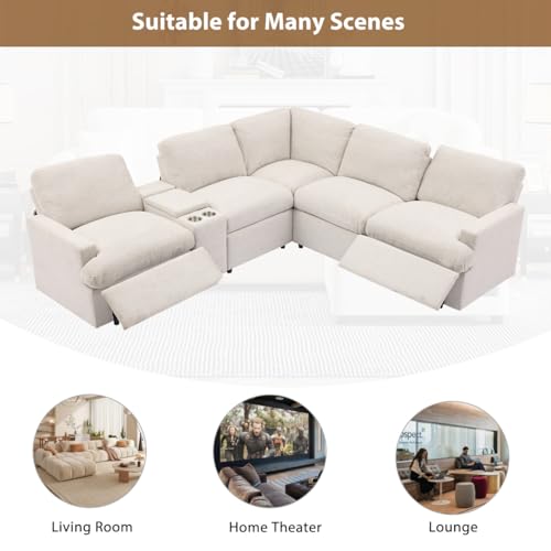 Beige L-Shaped Recliner Sectional Sofa with Storage Box J9040