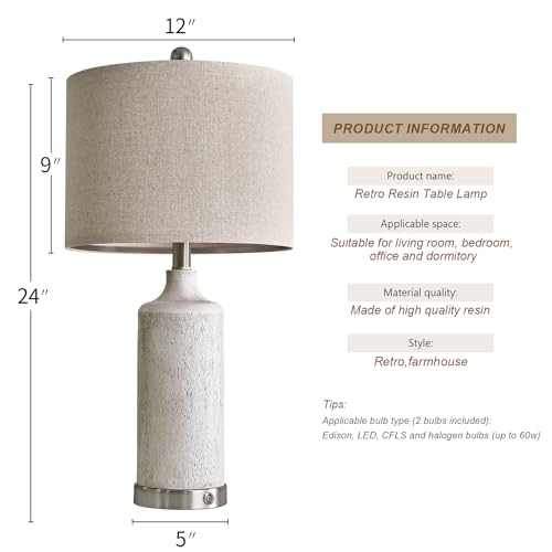 24” Table Lamps Set of 2, 3-Way Dimmable with USB A+C C74242