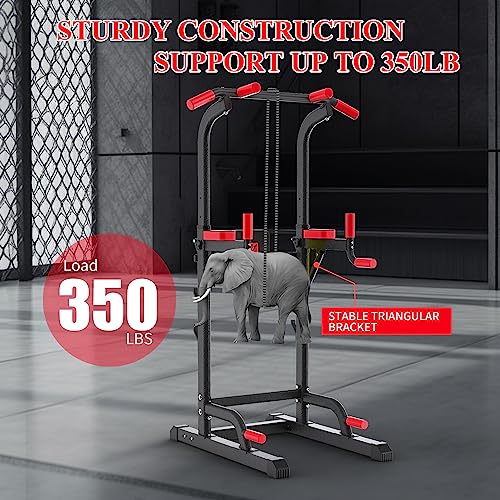 Adjustable Height Power Tower Dip Station with Pull Up Bar, Load 350LBS V9563