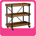 32 Inch Rolling Bar Cart with Wheels, Wood, Matte Black Metal Finish Z8004