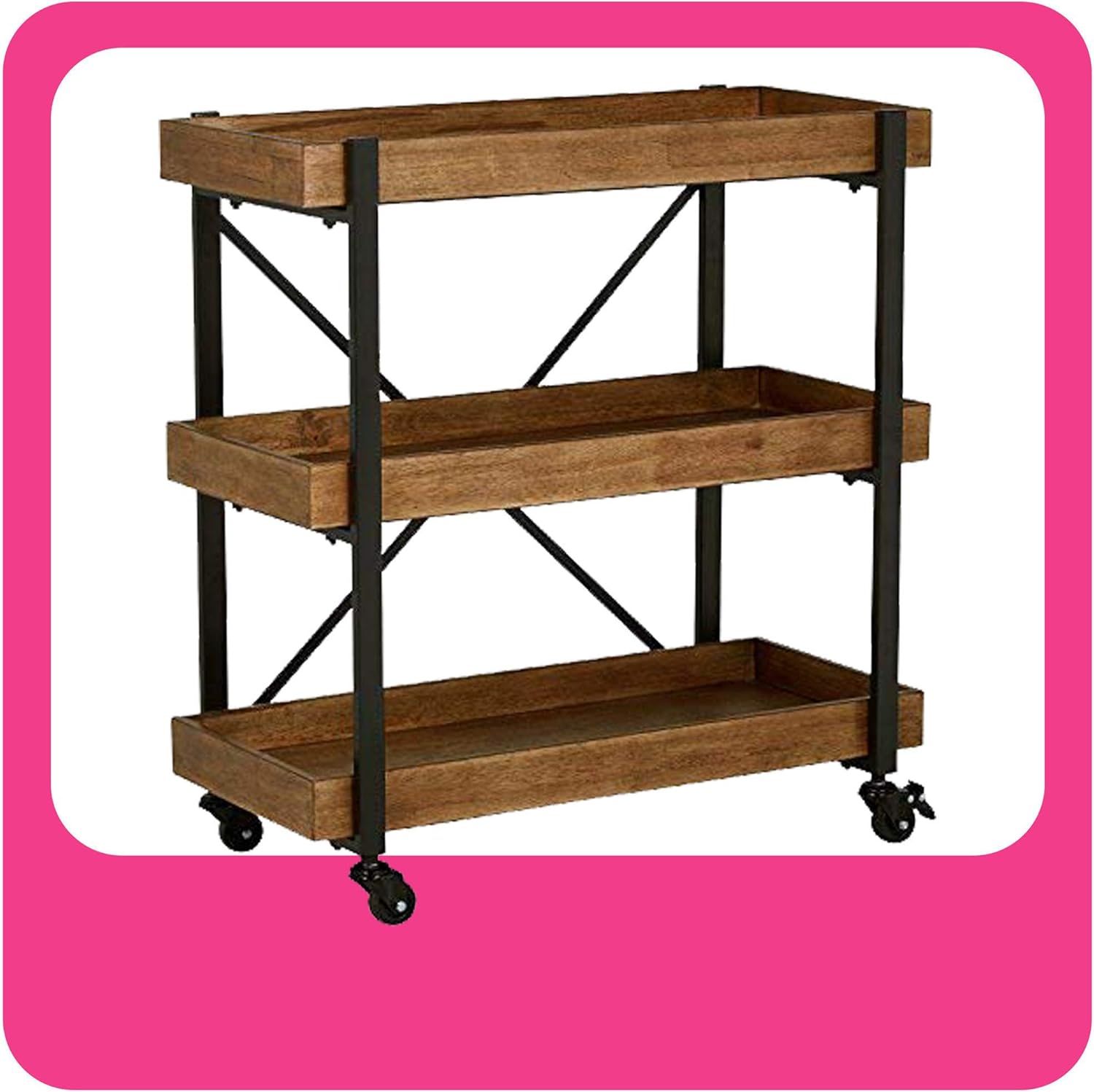 32 Inch Rolling Bar Cart with Wheels, Wood, Matte Black Metal Finish Z8004