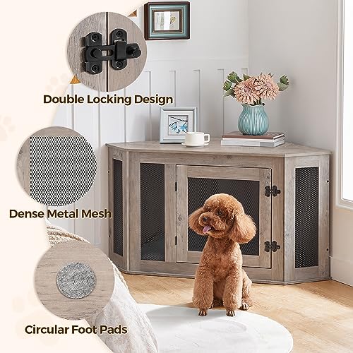 Greige and Black Wooden Dog Crate Furniture M1261