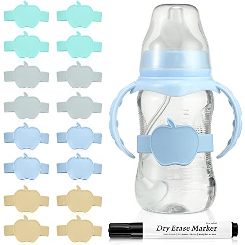 16 Pcs Reusable Waterproof Silicone Baby Bottle Name Labels with Dry Erase Marker P706