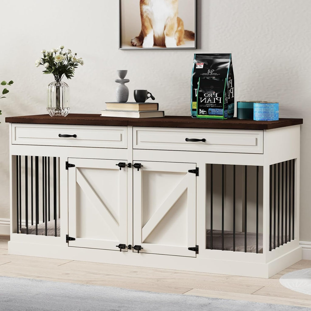 White 2 Drawer Wooden Dog Crate J467