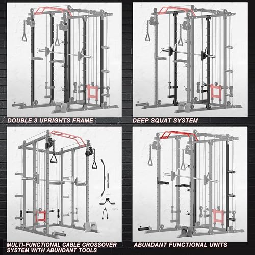 Deep Squat Machine with Cable Crossover System and Squat Rack Power Cage E1893