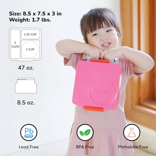 Insulated Bento Lunch Box with Leak Proof Vacuum Insulated Food Jar - 3 Compartments, Two Temperature Zones (Blue Sky) Z7355