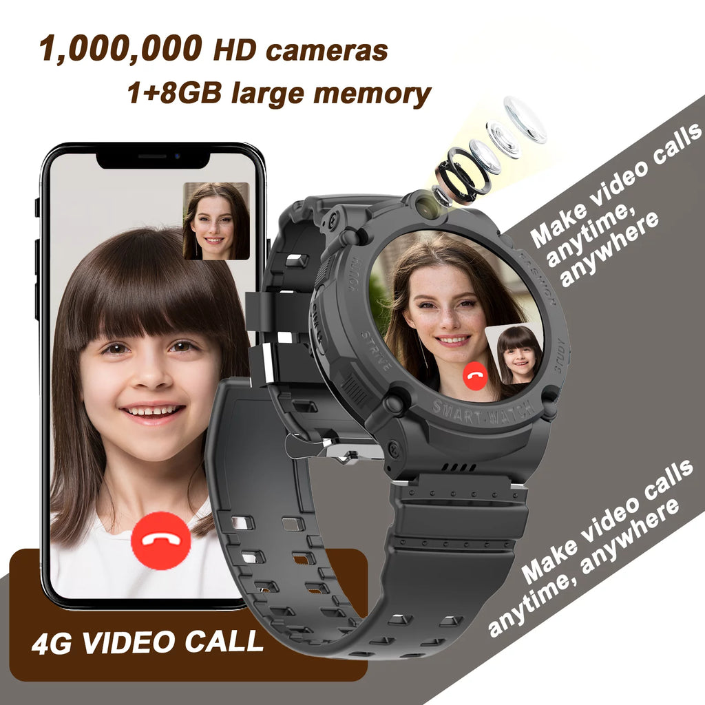 Black Smart Watch with 4G SIM GPS Video Call Pedometer C800513