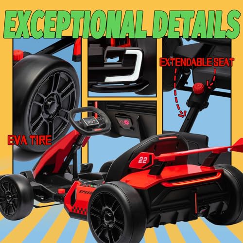 Red Electric Drift Kart Car with Adjustable Seat, 24V, 4 Speed Mode, 300W Motor, 8.5 MPH A654