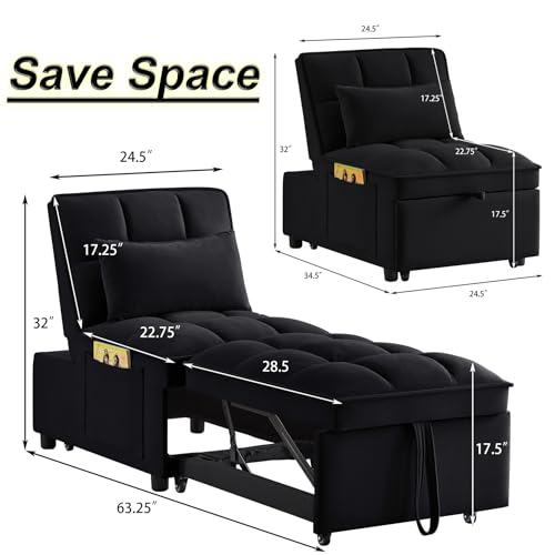 4 in 1 Sleeper Chair with Pullout Sofa Bed, Taupe T635