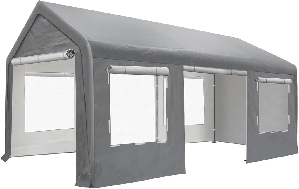 10'x20' Portable Carport Garage with Roll-up Doors and Windows M6214