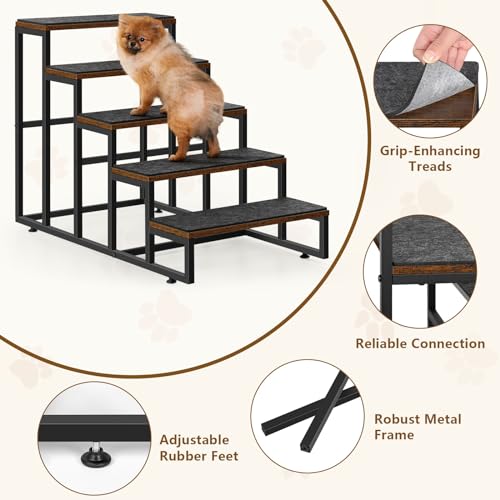 Grey 5 Tier Pet Stairs with Non-Slip Stair Tread S875268