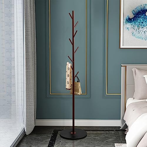 White Metal Coat Rack Stand with Marble Base and 8 Wooden Hooks W8781