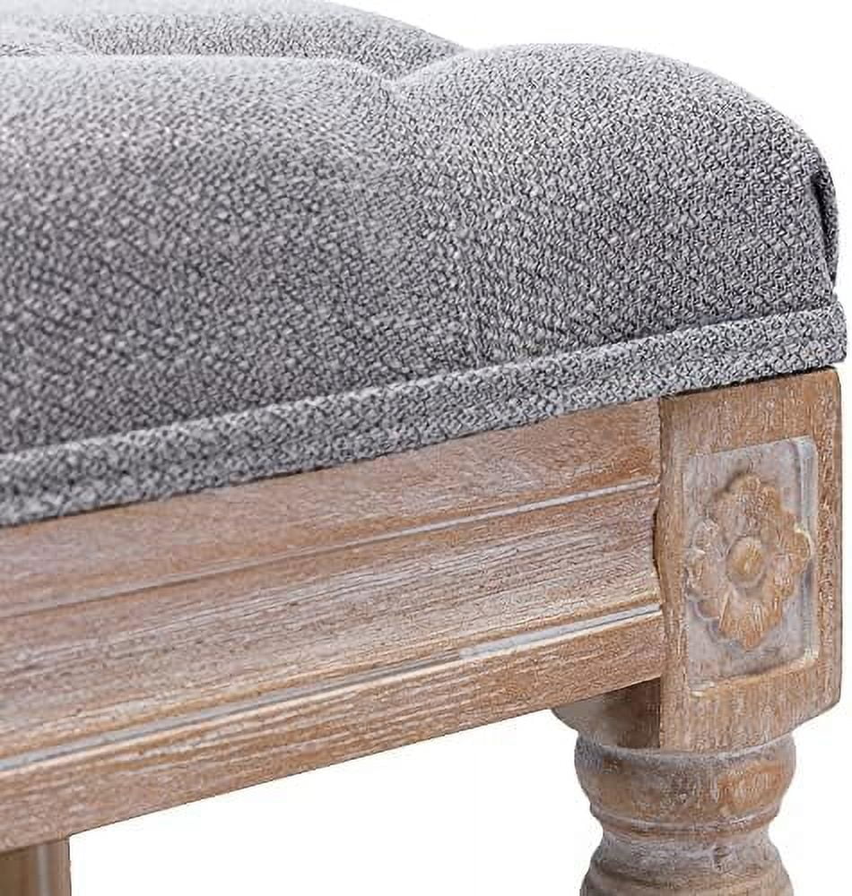 Grey Fabric Entryway Bench with Button Tufted Seat and Rustic Wood Legs K79941
