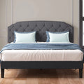 Queen Size Platform Bed Frame with Diamond Button Tufted Upholstered Headboard, Dark Grey F766