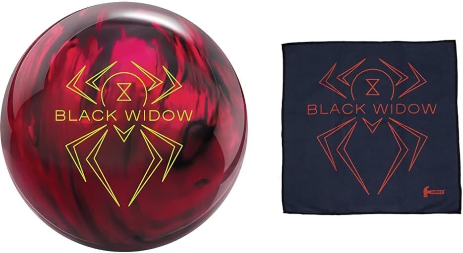 Hammer Black Widow 2.0 Hybrid Bowling Ball 14lbs & Bowling Widow Micro Suede Towel, Black J9748