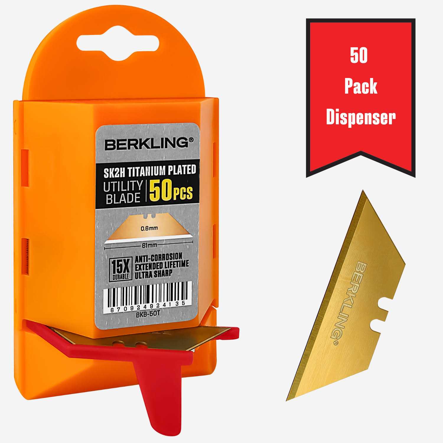 Titanium Plated Utility Knife Blades 50-Pack With Dispenser K4368