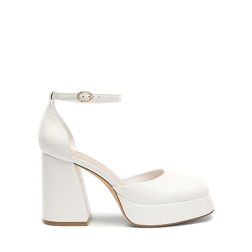 Chunky Platform High Heels Closed Toe Block Ankle Strap Pumps Shoes O311