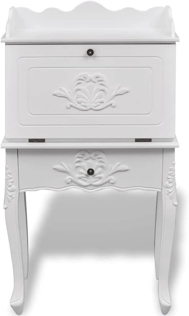 White Carved Wooden Secretary Desk L264232
