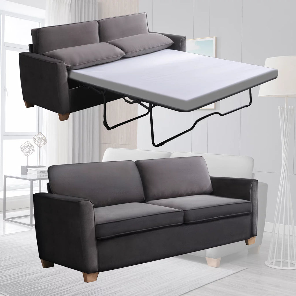 Queen Dark Grey Pull Out Sofa Bed with Memory Foam Mattress U9013