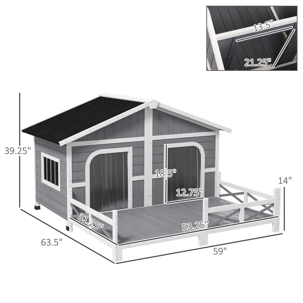Large Wood Dog House with Porch Deck O539
