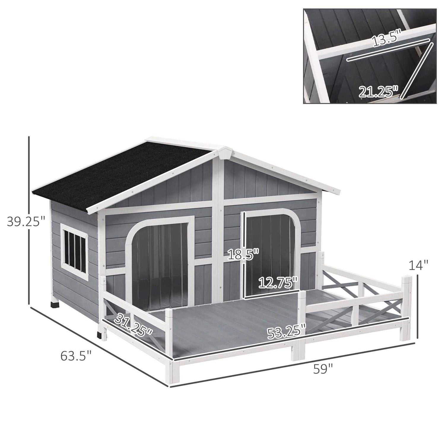 Large Wood Dog House with Porch Deck O539