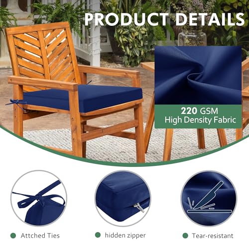 Black Waterproof Fade Resistant Seat Cushion Set of 4, 18.5 x 16 x 2 Inch Chair Pads with Ties and Hidden Zipper Y721
