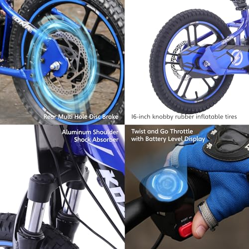 Electric Dirt Bike with 170W Motor, Aluminum Frame, 24V Detachable Battery, 12IN Knobby Tires K561461
